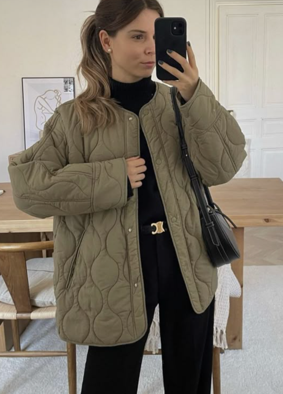 Doorgestikte kaki jas