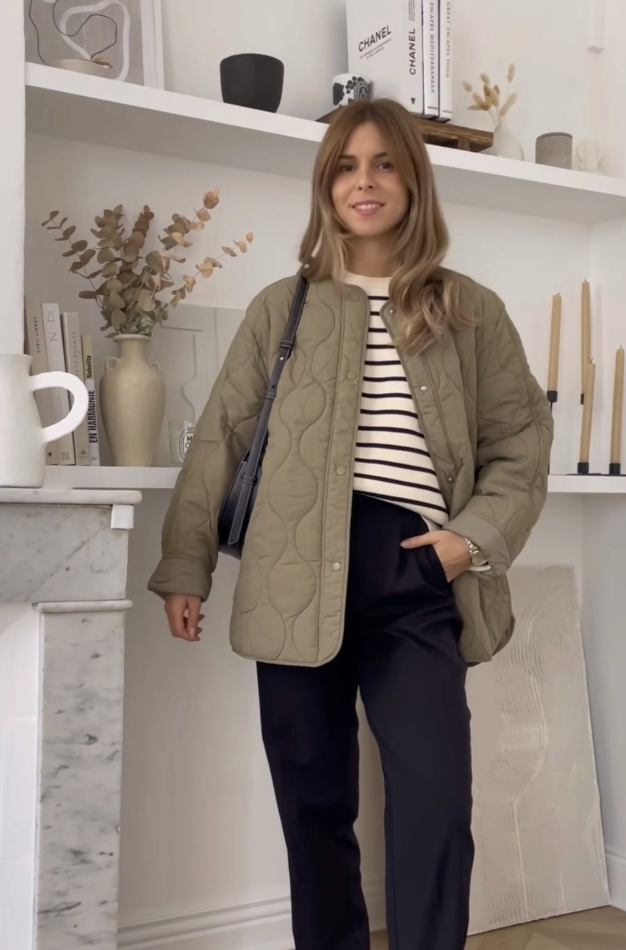 Doorgestikte kaki jas