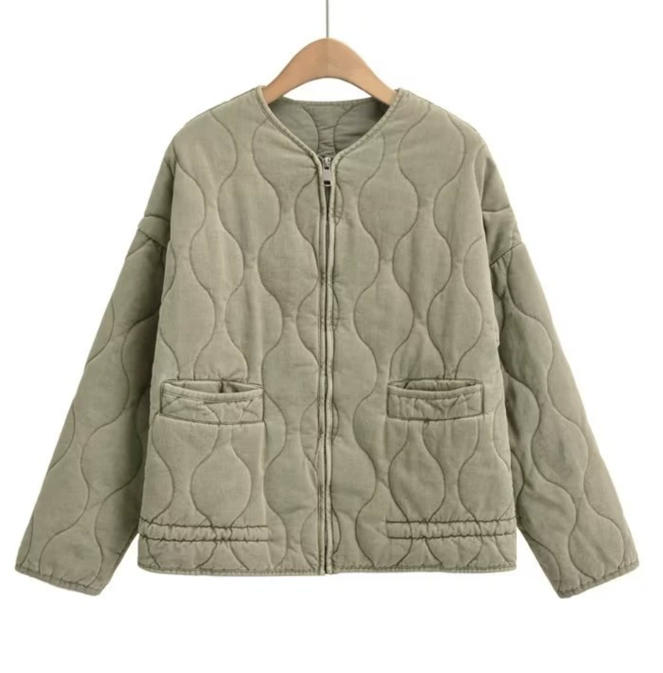 Doorgestikte kaki jas